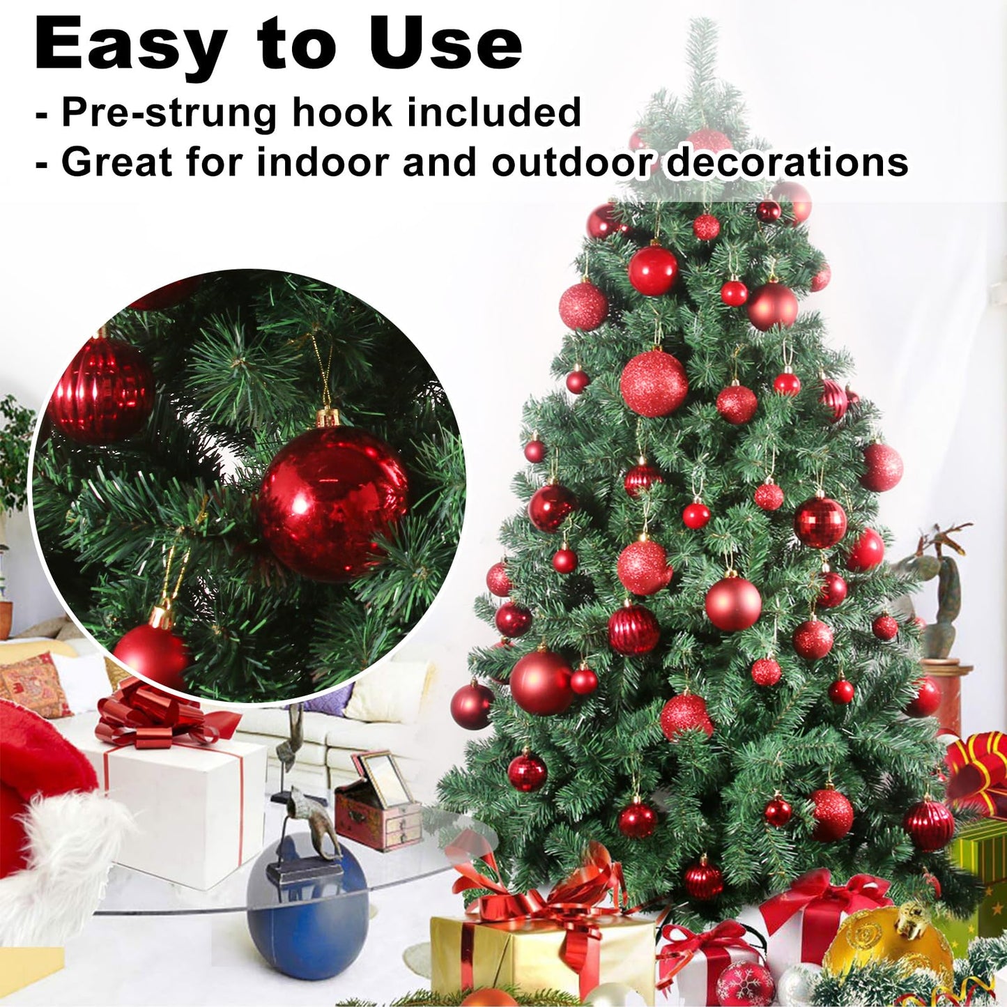 Rose Red 3.2" Large Christmas Balls - Christmas Tree Decoration Ornaments Shatterproof Hanging Balls for Birthday Halloween Holiday Wedding Decorations Set of 24pcs