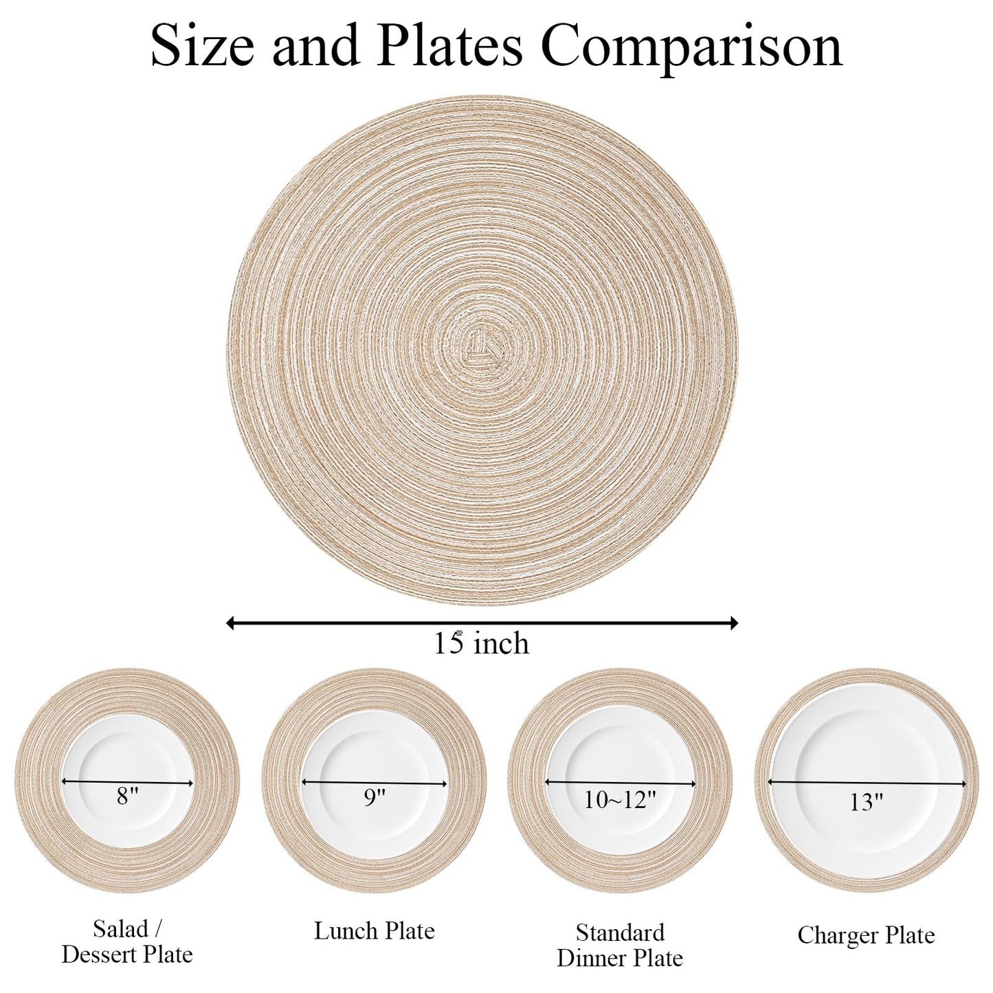 SHACOS Round Braided Placemats Set of 6 Washable Cotton Polyester 15 inch Round Placemats for Kitchen Dining Table Decor Round Table Mats (Beige, 6)