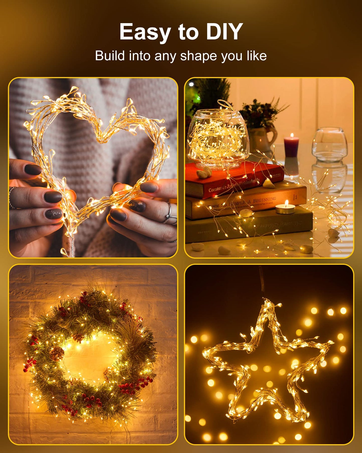 Fairy Lights Battery Operated, Fairy String Lights Waterproof Silver Wire 5 Feet 60 Led Firecracker Starry Lights for DIY Wreath Home Wedding Party Bedroom Mason Jar Holiday Christmas, Warm White