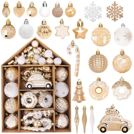 DeckTheHalls Christmas Ornaments 72 Count, Christmas Balls, Shatterproof Christmas Ornaments, Christmas Decorations for Tree, Gold Ornaments Christmas, Plastic Ornaments (Champagne)