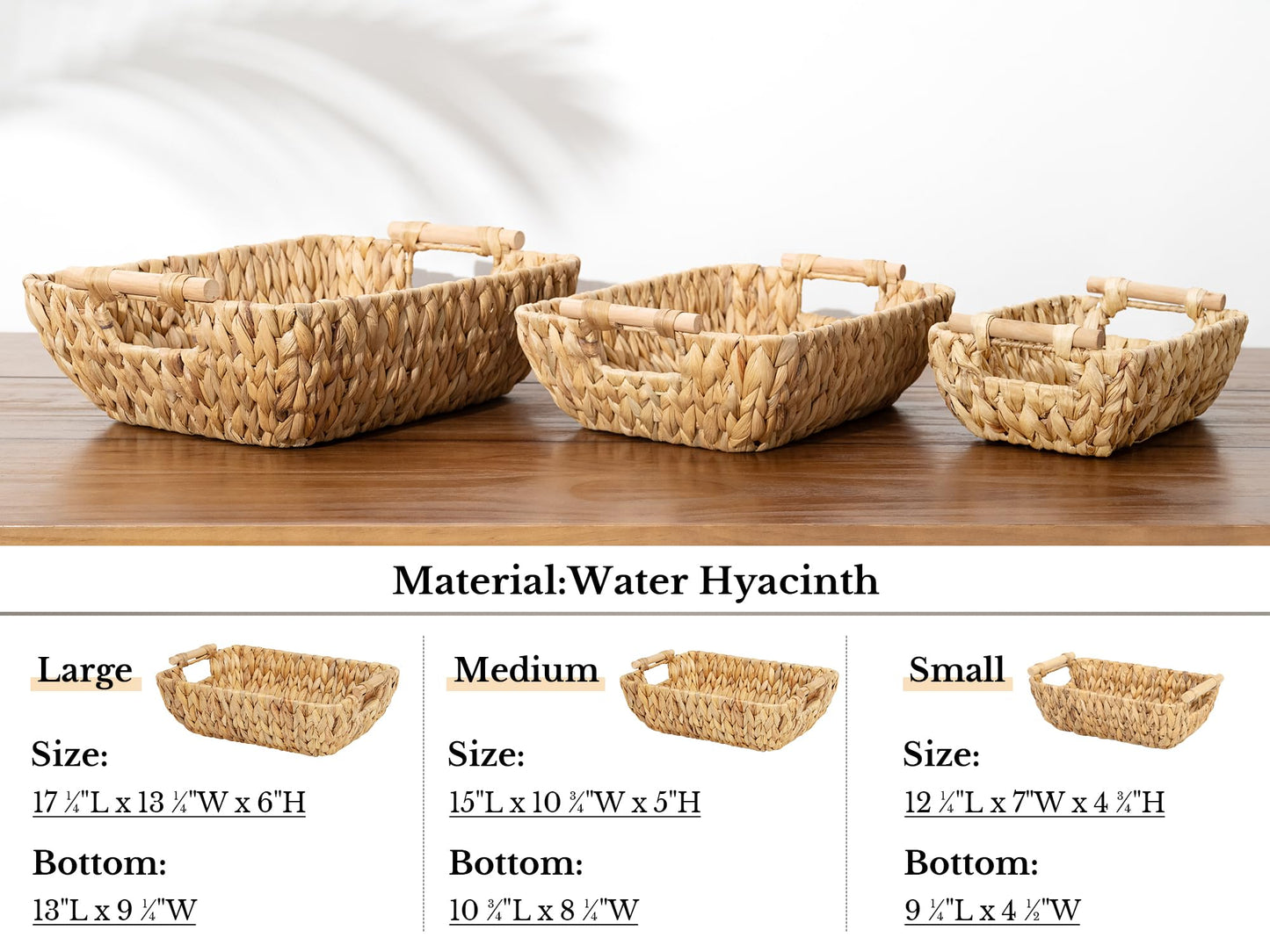 StorageWorks Hand-Woven Large Storage Baskets with Wooden Handles, Water Hyacinth Wicker Baskets for Organizing, 2-Pack