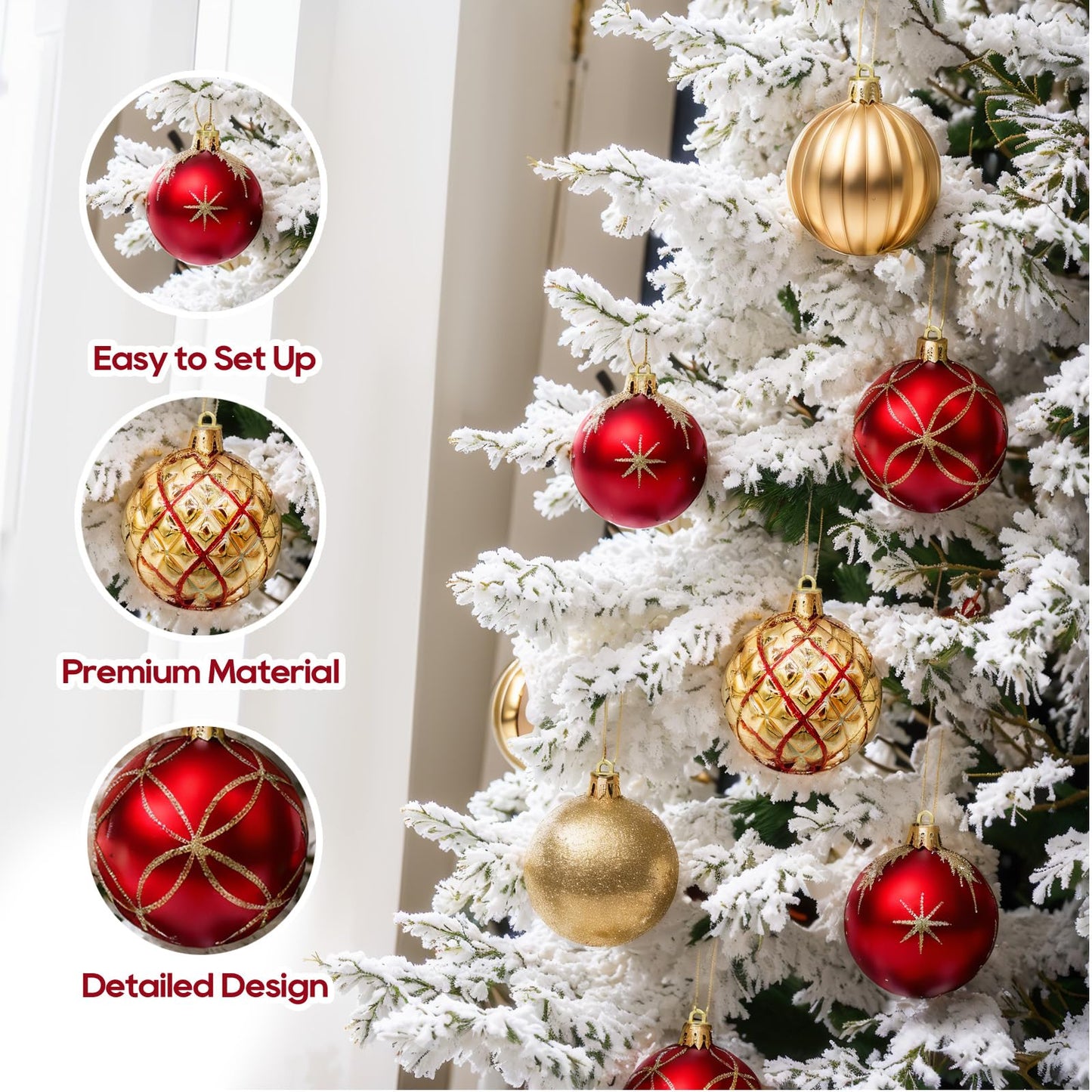 DeckTheHalls Christmas Balls Ornaments, 30 Pcs 2.5 Inch Christmas Tree Decorations for Xmas Tree Hanging, Shatterproof Christmas Ball Ornaments for Festival Home Party Decors, (Red & Gold)