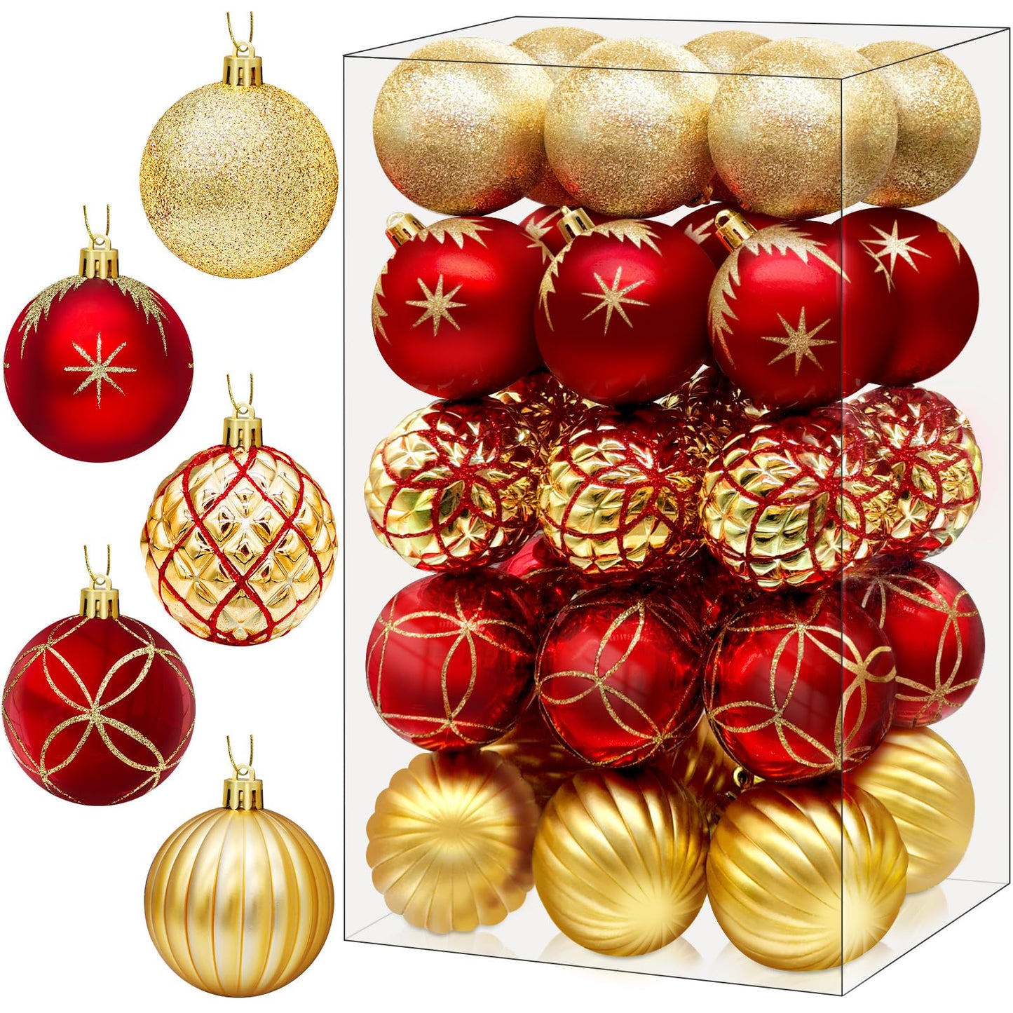 DeckTheHalls Christmas Balls Ornaments, 30 Pcs 2.5 Inch Christmas Tree Decorations for Xmas Tree Hanging, Shatterproof Christmas Ball Ornaments for Festival Home Party Decors, (Red & Gold)