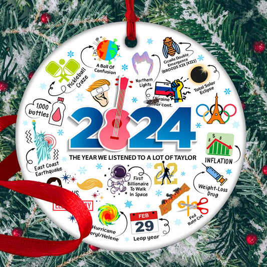 2024 Christmas Ornament, Year in Review Ceramic Ornament, Funny Hot Topics 2024 Year Remember Trending Social Keepsake, Commemorative Events Holiday Decor, Friend Family Xmas Gift, 2024 Event Ornament