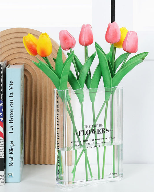 Book-Shaped Vase for Flowers, Book Lovers Gifts, Aesthetic Room Decor Cute Flowers Vases & Must-Have for Home, Bookshelf, Bedroom & Office Decor for Women & Teacher Gift - Like Mothers Day (Clear)