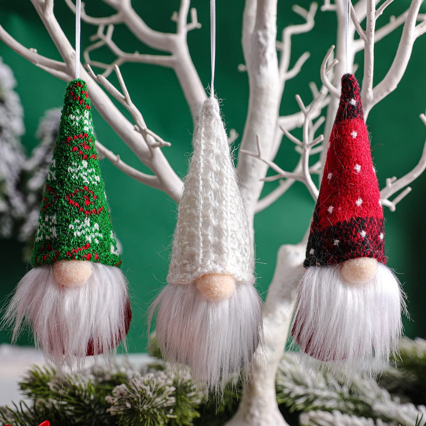 Christmas Gnomes Tree Ornaments, 12 Pieces Handmade Swedish Plush Santa Elf Gnome Christmas Decorations