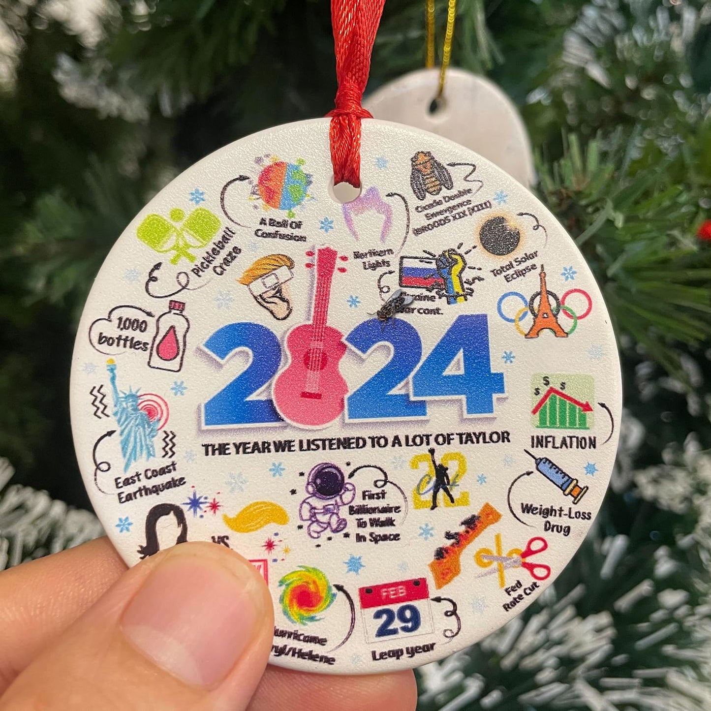 2024 Christmas Ornament, Year in Review Ceramic Ornament, Funny Hot Topics 2024 Year Remember Trending Social Keepsake, Commemorative Events Holiday Decor, Friend Family Xmas Gift, 2024 Event Ornament