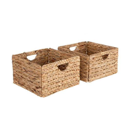 Seville Classics Premium Natural Handwoven Portable Laundry Bin Basket with Carrying Handles, Household Storage for Clothes, Linens, Sheets, Toys, Natural Water Hyacinth, Rectangular (2-Pack)