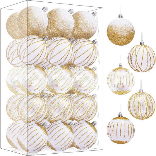 LIYH Gold Christmas Balls Ornaments-30Ct 3.15" Large Christmas Ornament Balls Gold Ornaments Gold & White Christmas Ornaments Gold Shatterproof Christmas Ornaments for Christmas Tree 5 Color