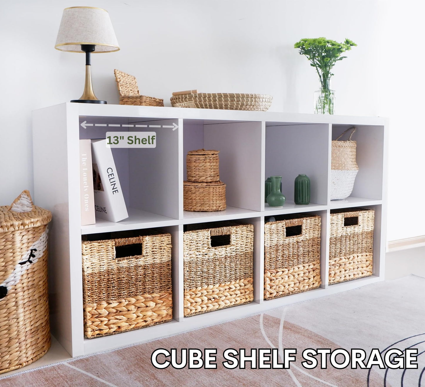 CHI AN HOME 12x12 Wicker Storage Cube Bins for IKEA KALLAX, Natural Wicker Storage Basket, Hyacinth Cube Storage Bin, Cube Storage Baskets, Cubby Woven Baskets, Wicker Baskets for Organizing Set of 4