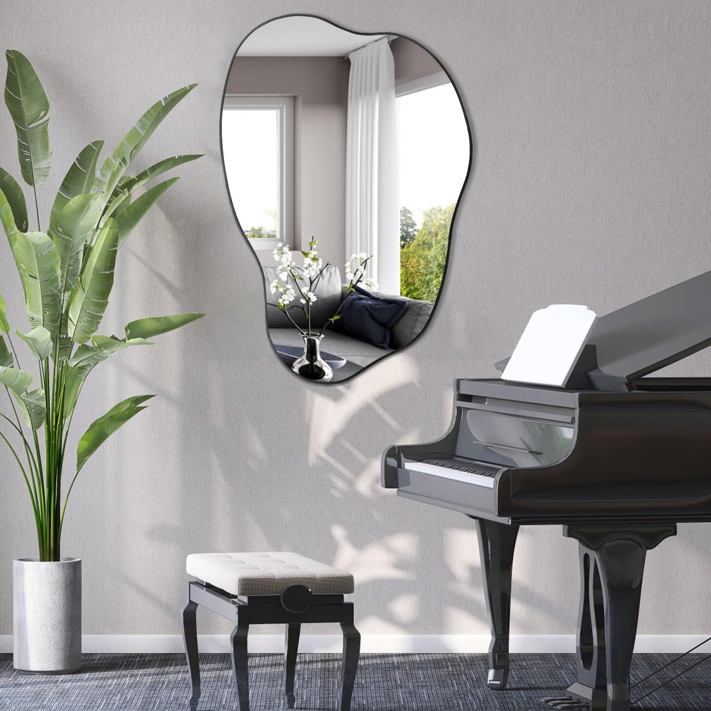 POZINO Asymmetrical Mirror, Black Irregular Mirror, Cloud Shaped Mirrors, Unique Modern Mirror for Living Room Bathroom Bedroom Entryway Fireplace,30"x20.5"