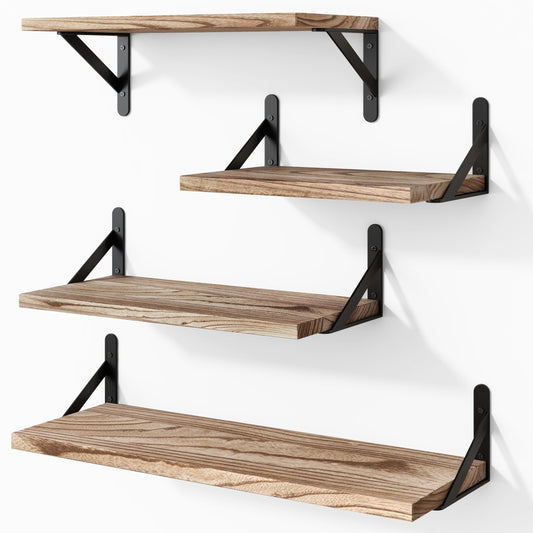 YGEOMER Floating Shelves for Wall Different Sizes Farmhouse Wall Shelf for Bedroom, Bathroom Shelves for Storage, Hanging Shelves for Living Room, Wood Floating Shelf for Kitchen Decor(Set of 4)