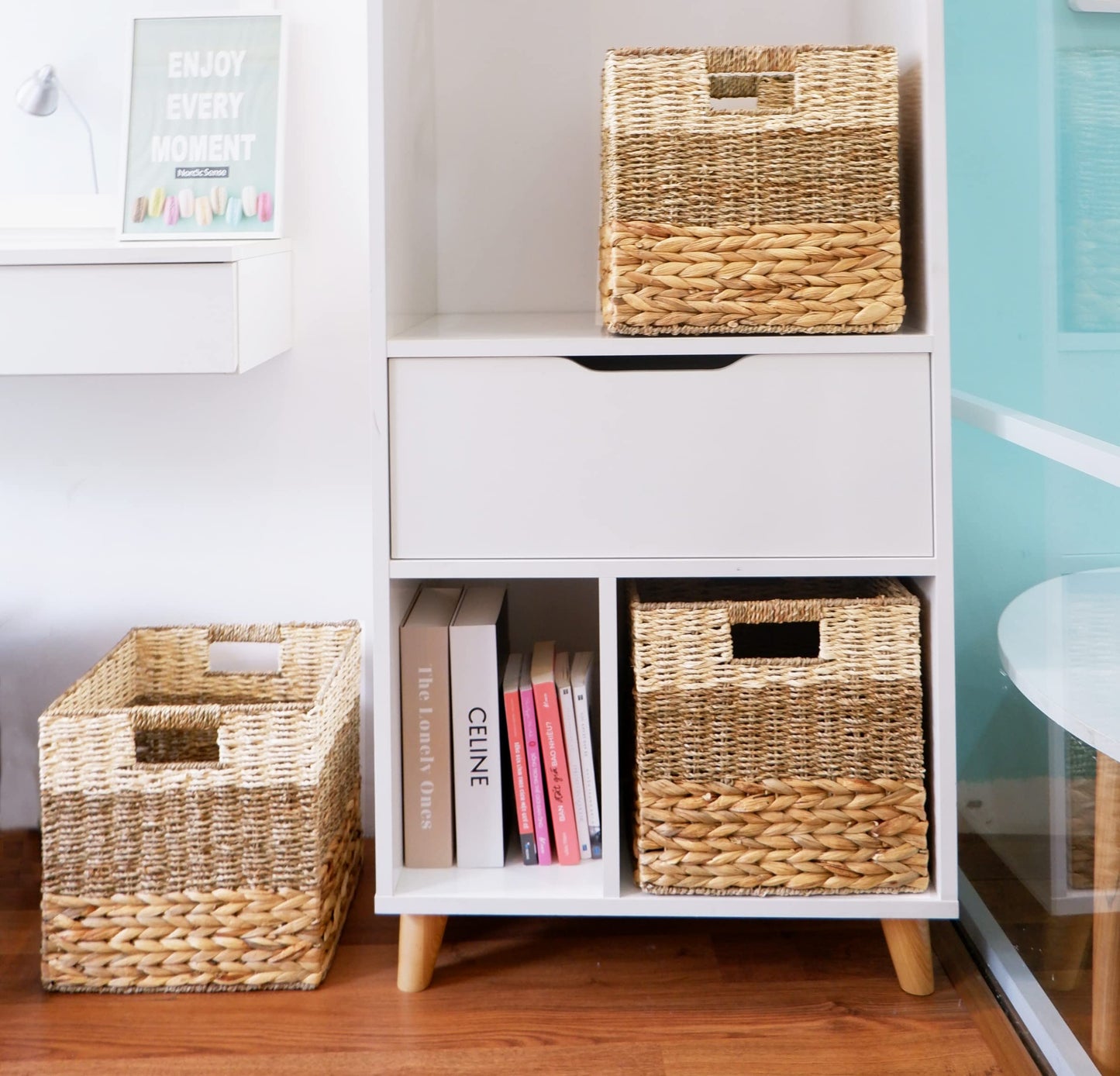 CHI AN HOME 12x12 Wicker Storage Cube Bins for IKEA KALLAX, Natural Wicker Storage Basket, Hyacinth Cube Storage Bin, Cube Storage Baskets, Cubby Woven Baskets, Wicker Baskets for Organizing Set of 4