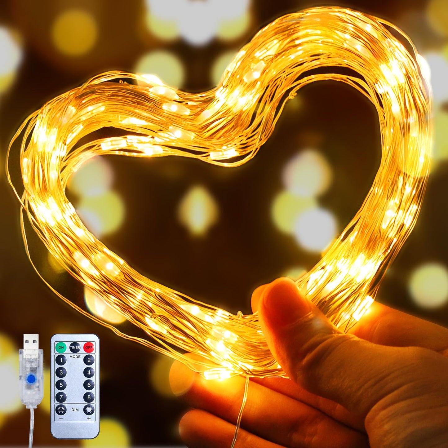 Minetom USB Fairy Lights Plug in, 33 ft 100 LED Twinkle String Lights with Remote and Timer, Waterproof 8 Modes Starry Lights for Indoor Wreath DIY Party Wedding Christmas Decoration, Warm White