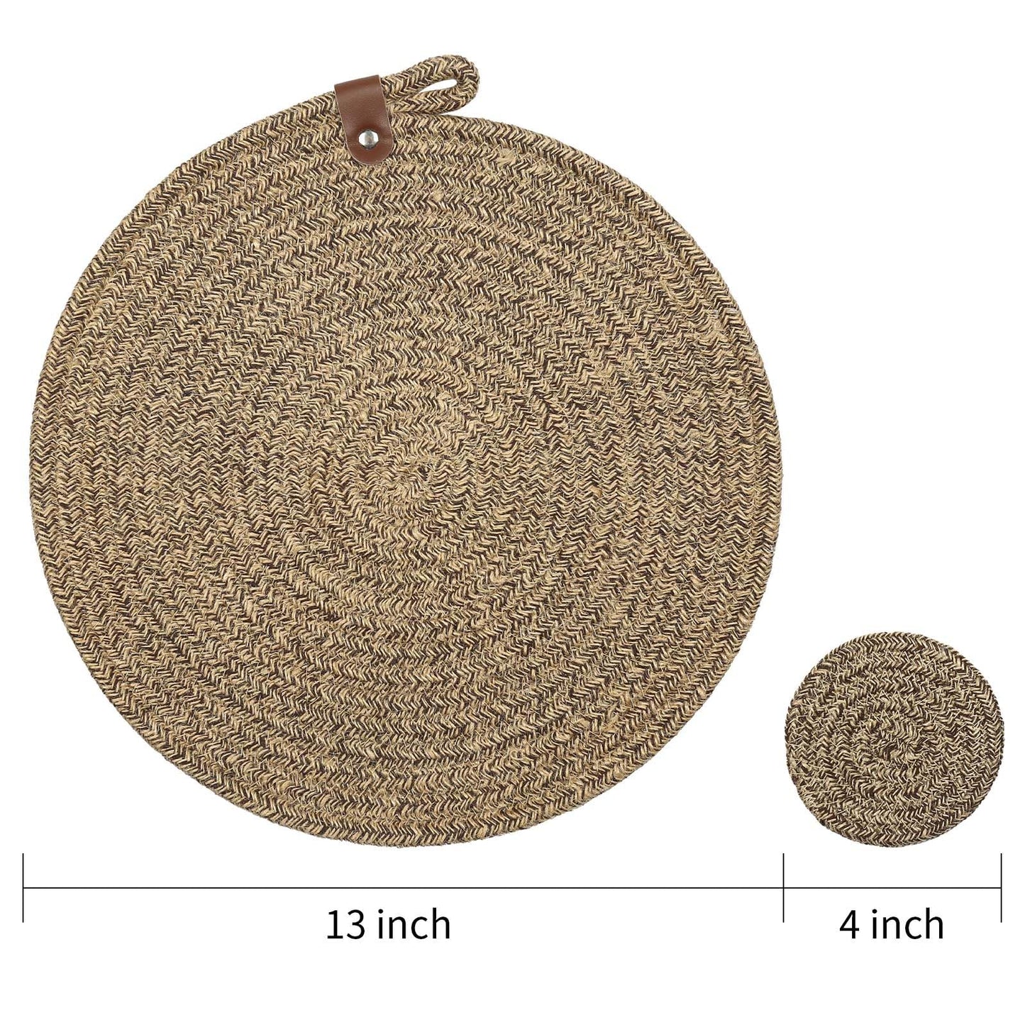 AHHFSMEI Round Woven Placemats Set of 6,13 inches Natural Cotton Jute Blend Farmhouse Hand-Woven Place Mats Braided Rattan Table Mats for Dining Table (Brown)