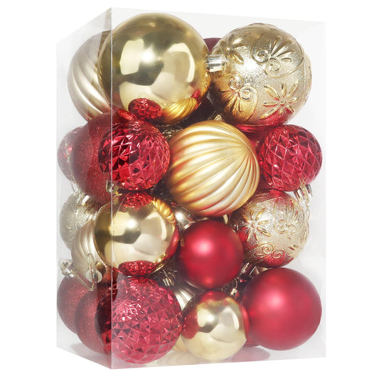 Annecy Christmas Tree Ornaments - 30 PCS Shatterproof Plastic Christmas Ball Ornaments Set for Xmas Tree, Holiday, Wreath & Party Decorations (Multi-Size, Red, Gold)