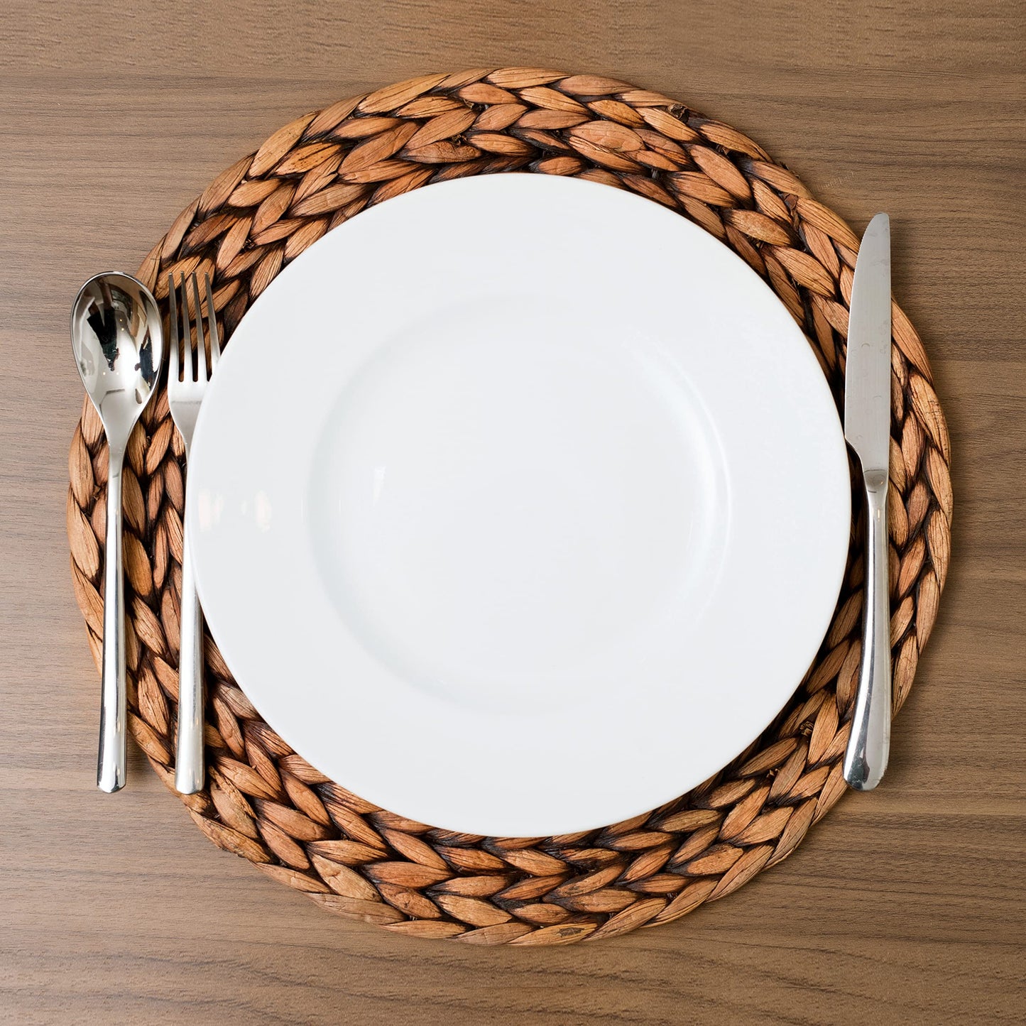 CENBOSS Woven Placemats (11.8" Set of 4, Brown Wash) Round Placemats, Wicker Placemats, Rattan Placemats, Plate Chargers