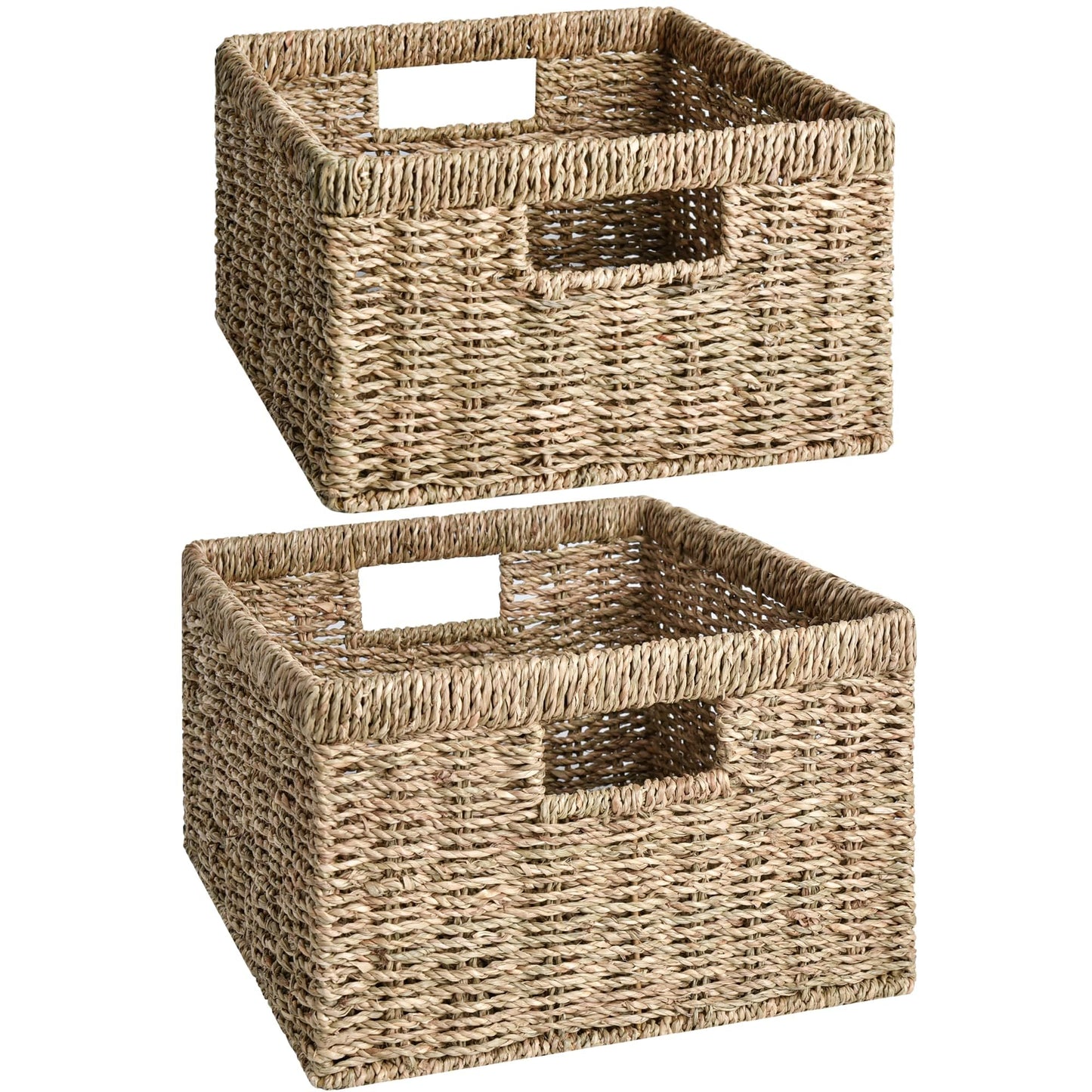 StorageWorks WIcker Storage Baskets, Handwoven Seagrass Baskets for Organizing, Decorative Wicker Baskets with Built-in Handles, Set of 2