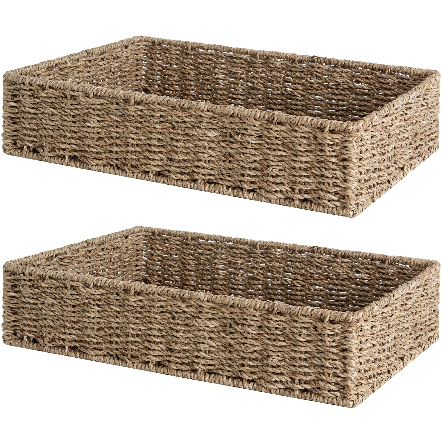 StorageWorks Large Storage Baskets, Seagrass Baskets for Shelves, Handwoven Wicker Baskets for Organizing, Toilet Paper Basket, Natural, 2 Pack