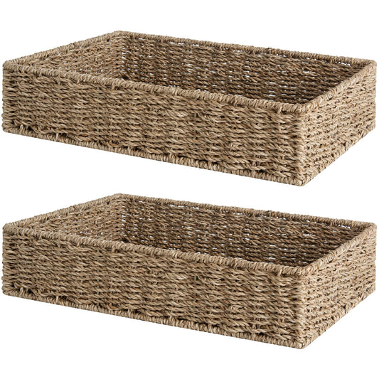 StorageWorks Large Storage Baskets, Seagrass Baskets for Shelves, Handwoven Wicker Baskets for Organizing, Toilet Paper Basket, Natural, 2 Pack