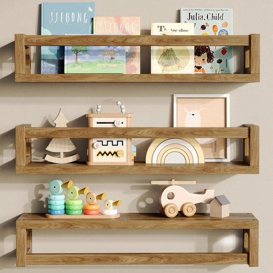 TidyCorner Upgraded Thick Floating Shelves - Multi-Use Wall-Mounted Bookshelves for Kids and Nursery, Ideal for Books, Toys, Spice Rack, Decor - Walnut Brown