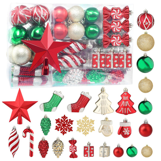 Annecy 79 PCS Christmas Tree Ornament Set, Assorted Shatterproof Christmas Balls Decorations, Christmas Ornaments Set for Xmas Tree (Red & Green & Gold)