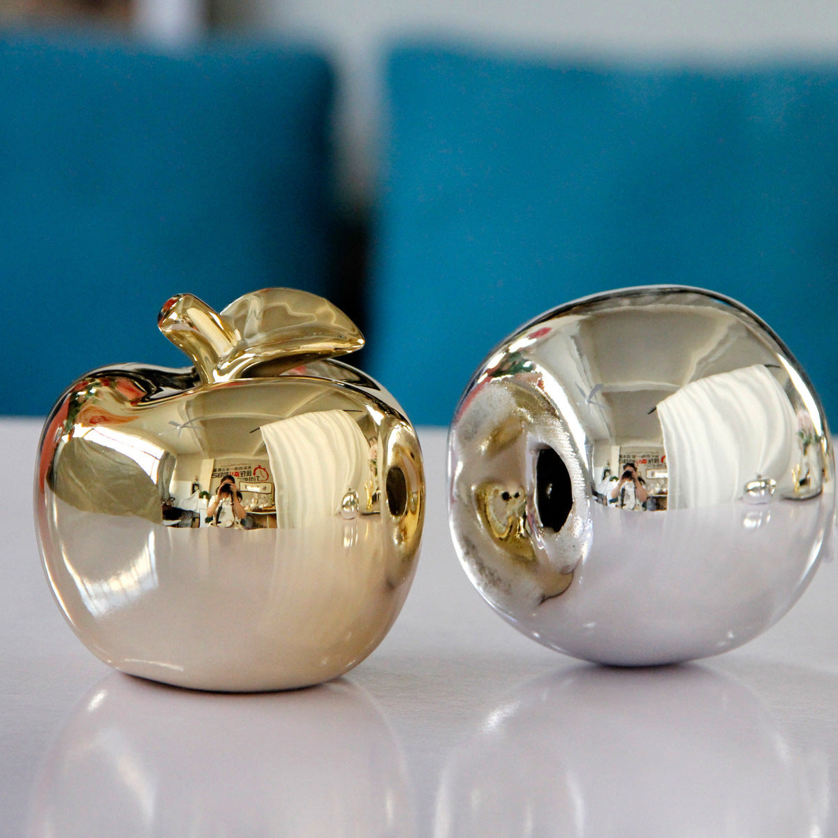 Golden and Silver Ceramic Apple Ornaments – Elegant Decorative Home Pieces