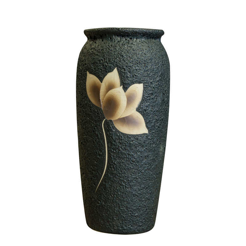 Handmade Ceramic Flower Pot – Carved Decorative Vase Ornament